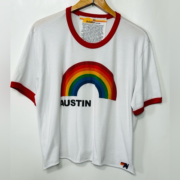 Aviator Nation Tops - Aviator Nation Austin Rainbow Graphic Short Sleeve Raglan Crop Top Size XLARGE